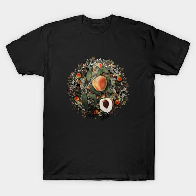 Vintage Peach Fruit Wreath T-Shirt by Holy Rock Design